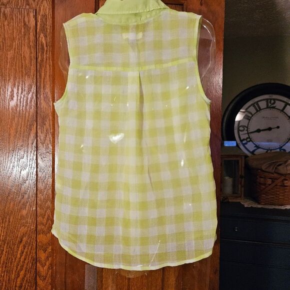 Green Plaid Button‑Down SL Blouse by Aeropostale M | Lightweight Summer Top - Picture 3 of 7